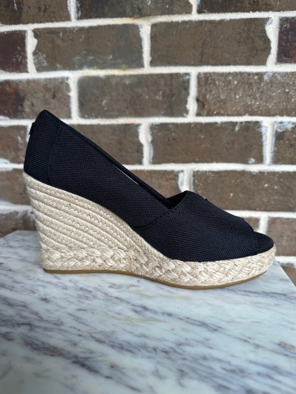 TOMS Michelle Peep Toe Espadrille Wedge Pump Black Sandal Slip-on Heels Size 9 - Picture 5 of 15